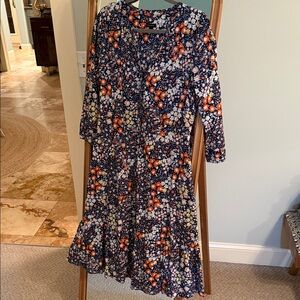 Talbots Navy and Orange Floral 3/4 Sleeve Shirt Dress